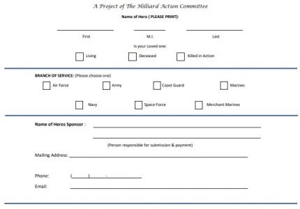 Flyer to be completed that lists the veteran information