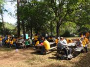 Family and Friends Gathered Around for the Town Clean Up