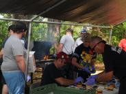 Family and Friends Gathered Around for the Town Clean Up