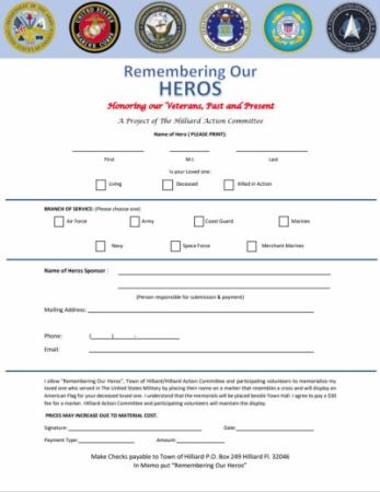 Flyer to be completed that lists the veteran information